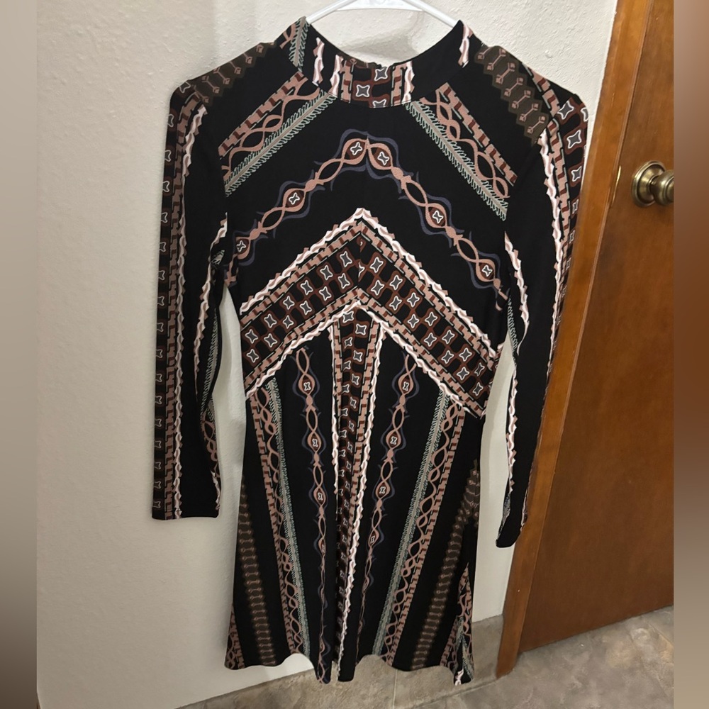 Free People Black and White Mock Neck Sheath Dress
